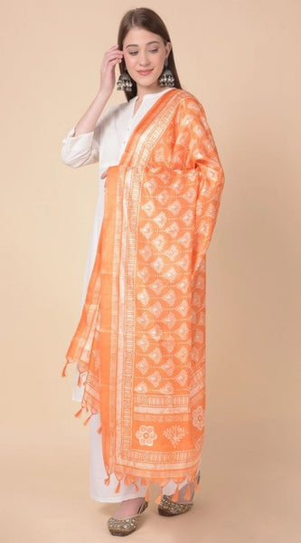 Mayawye Women's Art Silk Printed Dupatta (Orange, Length: 2.25 to 2.50 Mtr)