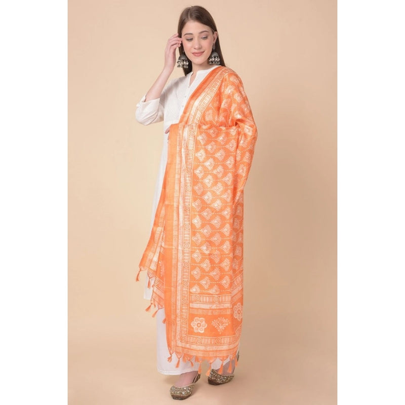 Mayawye Women's Art Silk Printed Dupatta (Orange, Length: 2.25 to 2.50 Mtr)