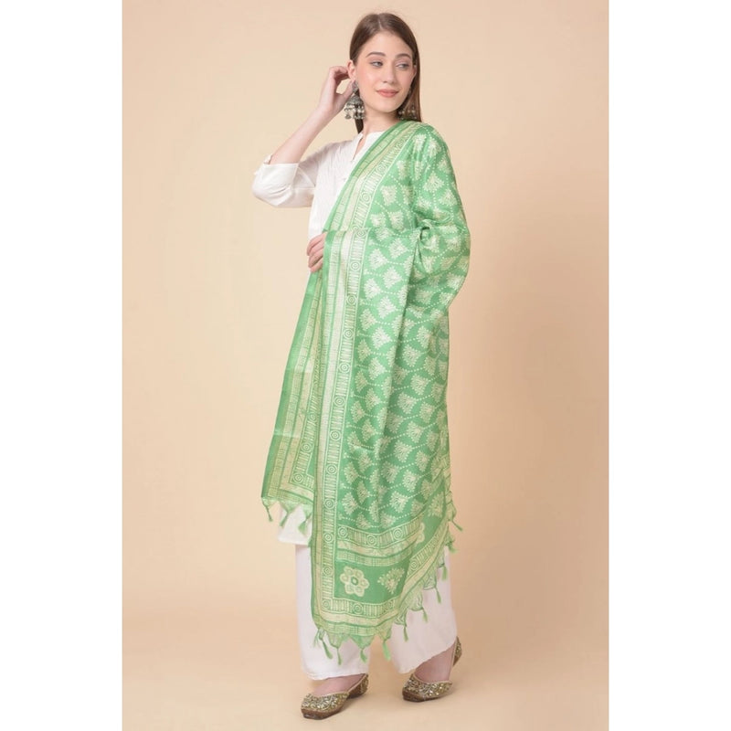 Mayawye Women's Art Silk Printed Dupatta (Light Green, Length: 2.25 to 2.50 Mtr)