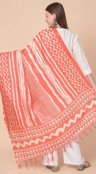 Mayawye Women's Art Silk Printed Dupatta (Orange, Length: 2.25 to 2.50 Mtr)