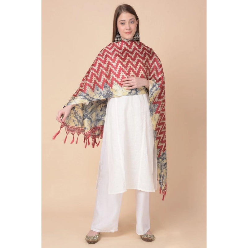 Mayawye Women's Art Silk Printed Dupatta (Maroon, Length: 2.25 to 2.50 Mtr)