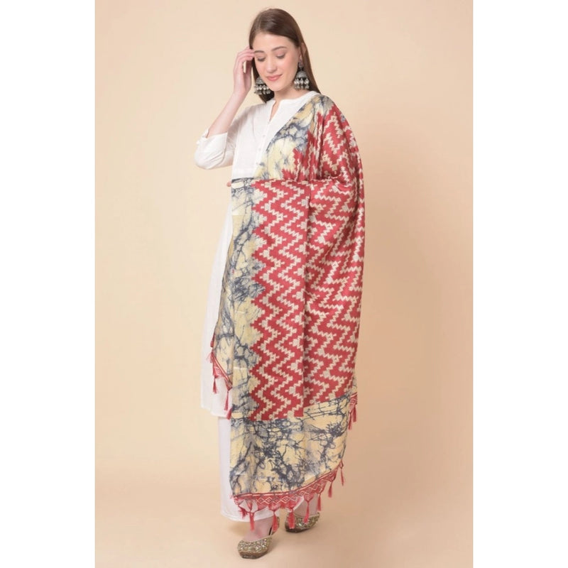 Mayawye Women's Art Silk Printed Dupatta (Maroon, Length: 2.25 to 2.50 Mtr)