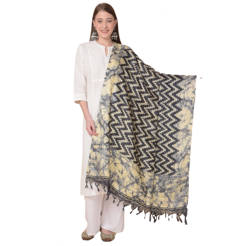 Mayawye Women's Art Silk Printed Dupatta (Black, Length: 2.25 to 2.50 Mtr)