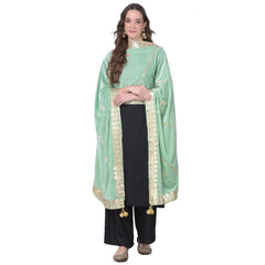Mayawye Women's Velvet Gotta Patti Dupatta (Sea Green, Length: 2.25 to 2.50 Mtr)
