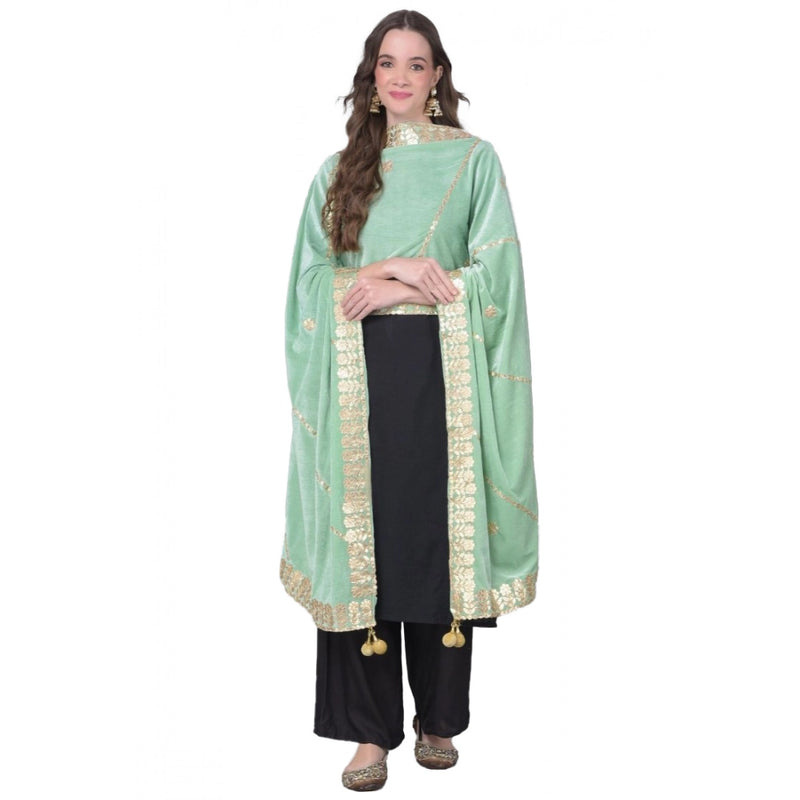Mayawye Women's Velvet Gotta Patti Dupatta (Sea Green, Length: 2.25 to 2.50 Mtr)