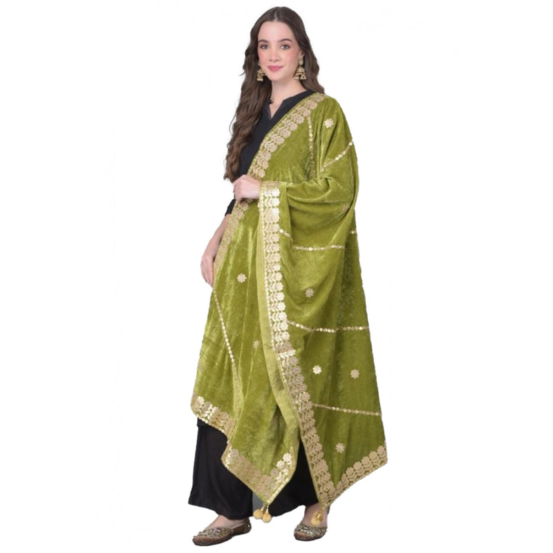 Mayawye Women's Velvet Gotta Patti Dupatta (Olive, Length: 2.25 to 2.50 Mtr)