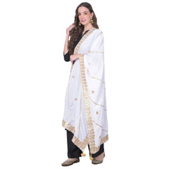 Mayawye Women's Velvet Gotta Patti Dupatta (Off White, Length: 2.25 to 2.50 Mtr)
