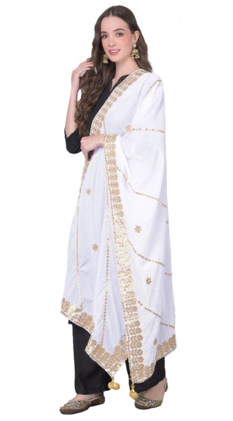Mayawye Women's Velvet Gotta Patti Dupatta (Off White, Length: 2.25 to 2.50 Mtr)