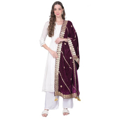Mayawye Women's Velvet Gotta Patti Dupatta (Wine, Length: 2.25 to 2.50 Mtr)