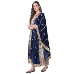 Mayawye Women's Velvet Gotta Patti Dupatta (Navy, Length: 2.25 to 2.50 Mtr)