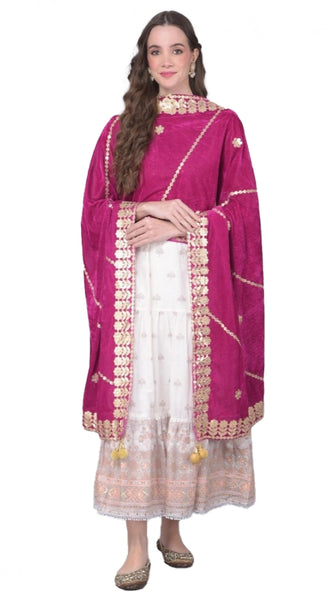 Mayawye Women's Velvet Gotta Patti Dupatta (Purple, Length: 2.25 to 2.50 Mtr)