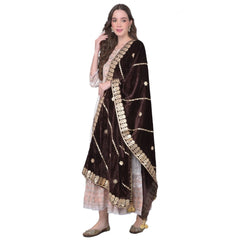 Mayawye Women's Velvet Gotta Patti Dupatta (Brown, Length: 2.25 to 2.50 Mtr)