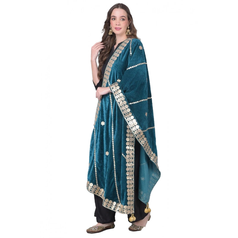 Mayawye Women's Velvet Gotta Patti Dupatta (Teal, Length: 2.25 to 2.50 Mtr)