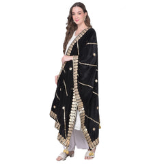 Mayawye Women's Velvet Gotta Patti Dupatta (Black, Length: 2.25 to 2.50 Mtr)
