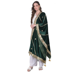 Mayawye Women's Velvet Gotta Patti Dupatta (Green, Length: 2.25 to 2.50 Mtr)