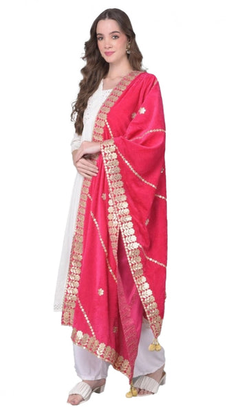 Mayawye Women's Velvet Gotta Patti Dupatta (Pink, Length: 2.25 to 2.50 Mtr)
