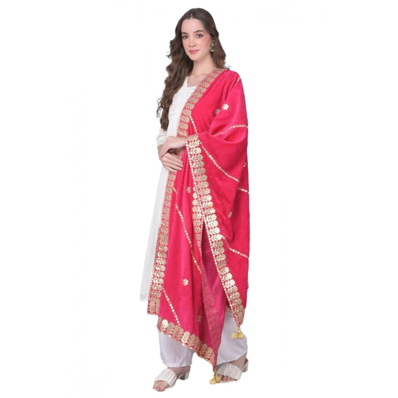 Mayawye Women's Velvet Gotta Patti Dupatta (Pink, Length: 2.25 to 2.50 Mtr)