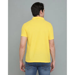 Mayawye Men's Casual Half Sleeve Solid Cotton Blended Polo Neck T-shirt (Yellow)