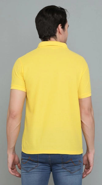 Mayawye Men's Casual Half Sleeve Solid Cotton Blended Polo Neck T-shirt (Yellow)