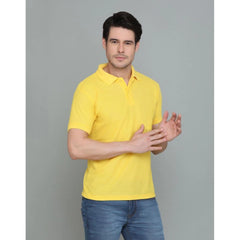 Mayawye Men's Casual Half Sleeve Solid Cotton Blended Polo Neck T-shirt (Yellow)