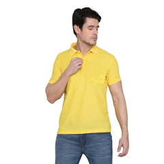 Mayawye Men's Casual Half Sleeve Solid Cotton Blended Polo Neck T-shirt (Yellow)