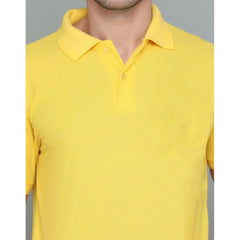 Mayawye Men's Casual Half Sleeve Solid Cotton Blended Polo Neck T-shirt (Yellow)