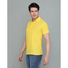 Mayawye Men's Casual Half Sleeve Solid Cotton Blended Polo Neck T-shirt (Yellow)
