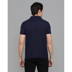 Mayawye Men's Casual Half Sleeve Solid Cotton Blended Polo Neck T-shirt (Navy Blue)