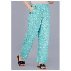 Mayawye Women's Casual Half Sleeve Printed Viscose Rayon Shirt With Pyjama Pant Night Suit Set (Green)