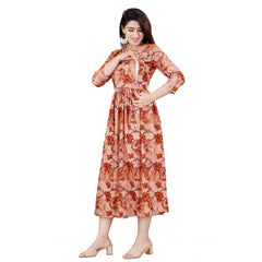 Mayawye Women's Casual 3/4 Sleeve Printed Viscose Maternity Feeding Kurti (Brown)