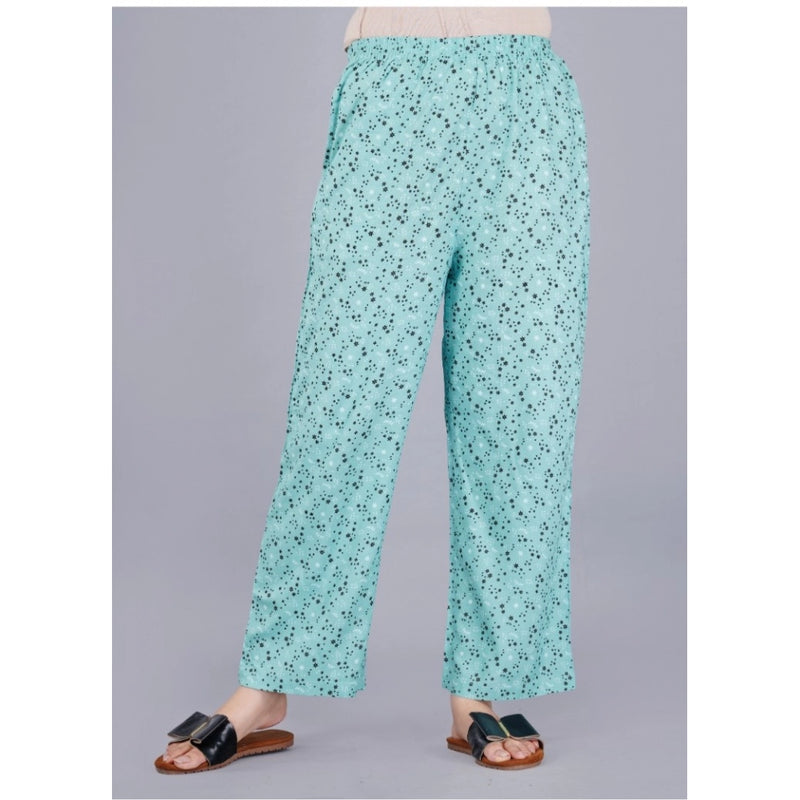 Mayawye Women's Casual Half Sleeve Printed Viscose Rayon Shirt With Pyjama Pant Night Suit Set (Green)