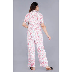 Mayawye Women's Casual Half Sleeve Printed Viscose Rayon Shirt With Pyjama Pant Night Suit Set (Baby Pink)