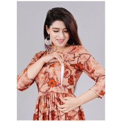 Mayawye Women's Casual 3/4 Sleeve Printed Viscose Maternity Feeding Kurti (Brown)