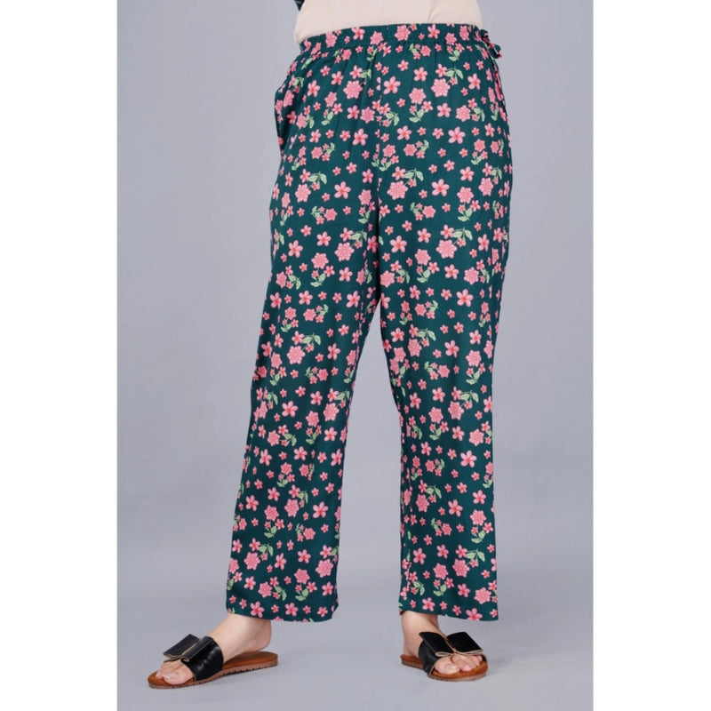 Mayawye Women's Casual Half Sleeve Printed Viscose Rayon Shirt With Pyjama Pant Night Suit Set (Teal)
