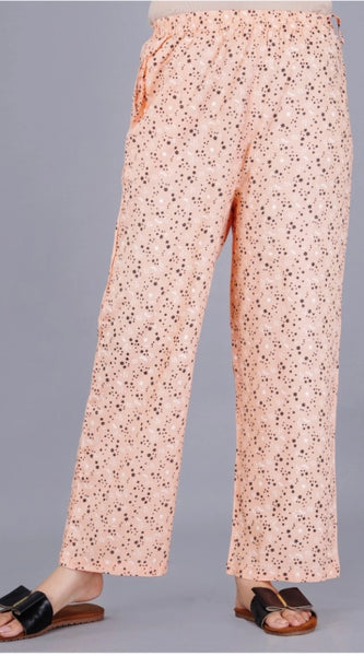 Mayawye Women's Casual Half Sleeve Printed Viscose Rayon Shirt With Pyjama Pant Night Suit Set (Peach)