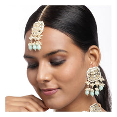 Mayawye Women's Rose Gold Plated Alloy Kundan Earrings & Mangtikka (White)