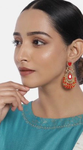 Mayawye Women's Rose Gold Plated Alloy Earrings (Gold & Red)