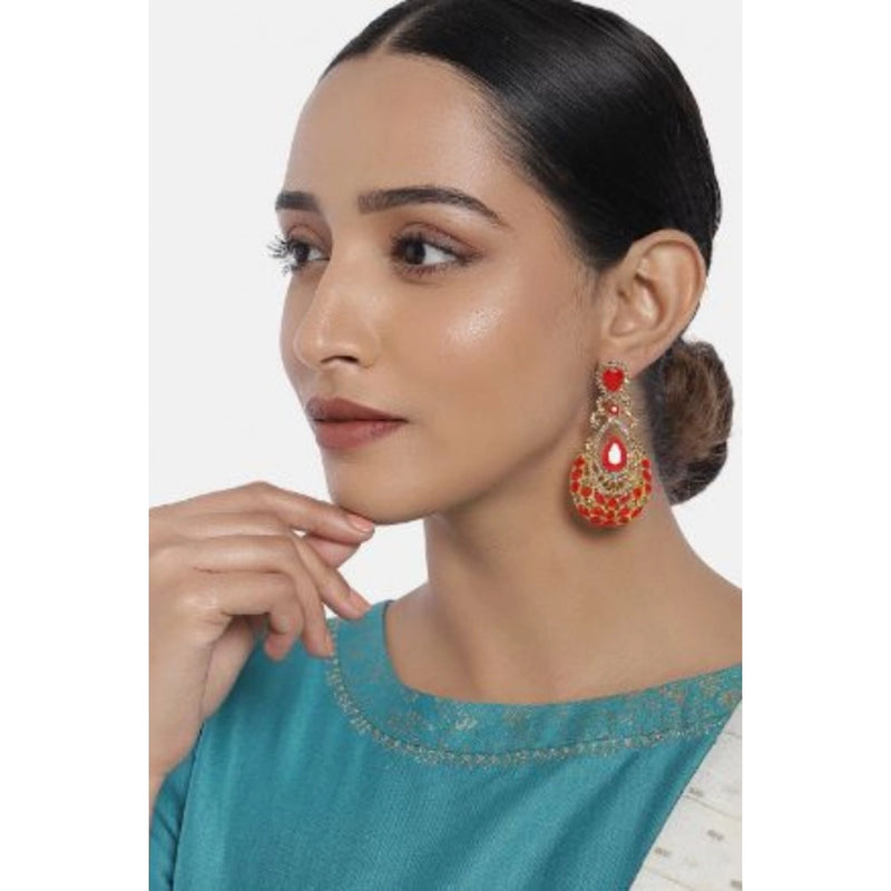 Mayawye Women's Rose Gold Plated Alloy Earrings (Gold & Red)