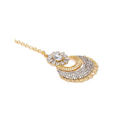 Mayawye Women's Rose Gold Plated Alloy Kundan Earrings & Mangtikka (White)