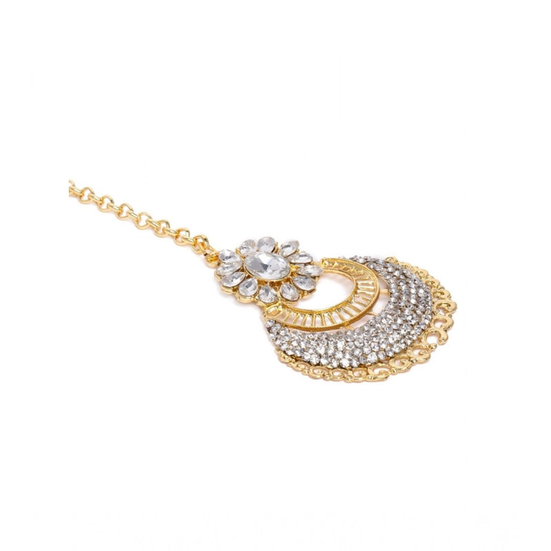 Mayawye Women's Rose Gold Plated Alloy Kundan Earrings & Mangtikka (White)