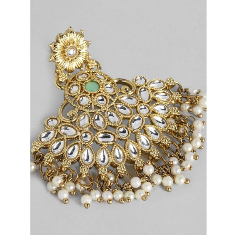 Mayawye Women's Rose Gold Plated Alloy Kundan Earrings & Mangtikka (White)