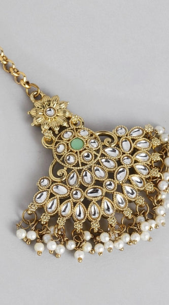 Mayawye Women's Rose Gold Plated Alloy Kundan Earrings & Mangtikka (White)