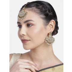 Mayawye Women's Rose Gold Plated Alloy Kundan Earrings & Mangtikka (White)