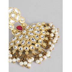 Mayawye Women's Rose Gold Plated Alloy Kundan Earrings & Mangtikka (White)