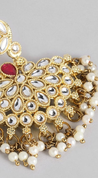 Mayawye Women's Rose Gold Plated Alloy Kundan Earrings & Mangtikka (White)