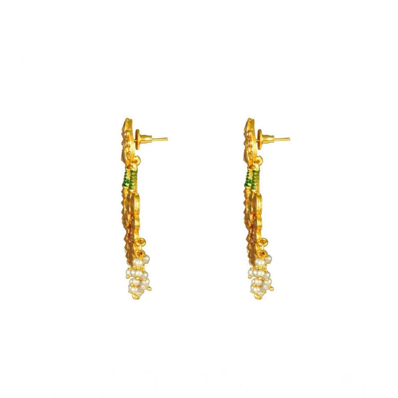 Mayawye Women's Rose Gold Plated Alloy Kundan Earrings & Mangtikka (Red & Green)