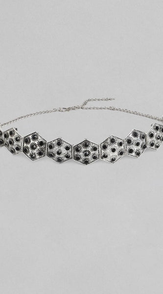 Mayawye Women's Rose Gold Plated Alloy Choker (Silver & Black)