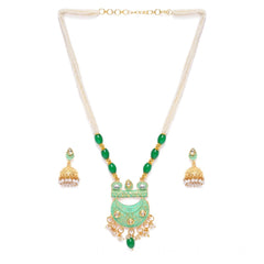 Mayawye Women's Rose Gold Plated Alloy Necklace & Earings Set (Green)