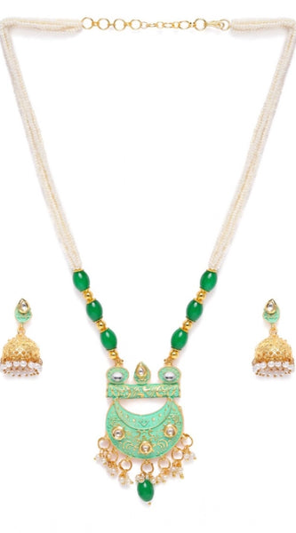 Mayawye Women's Rose Gold Plated Alloy Necklace & Earings Set (Green)