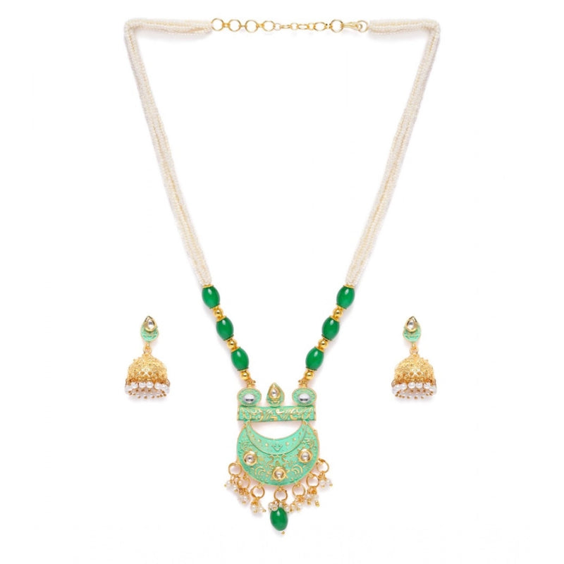 Mayawye Women's Rose Gold Plated Alloy Necklace & Earings Set (Green)